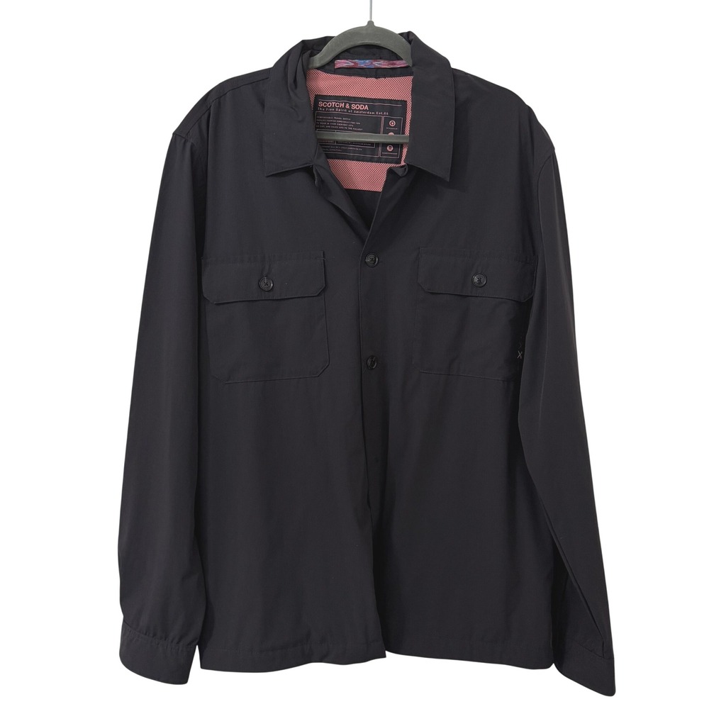 Scotch & Soda Shirt Jacket Mens XXL Black Recycled Nylon Stretch Travel Utility